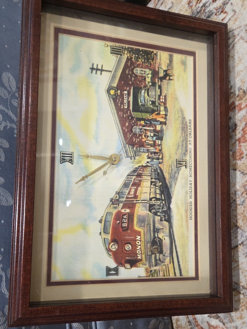Vintage Train Illustration Wall Clock in Brown and Red Tones